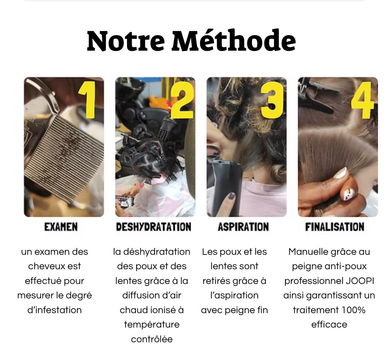 Notre méthode anti-poux NOVA KID’S : examen, déshydratation, aspiration et finalisation